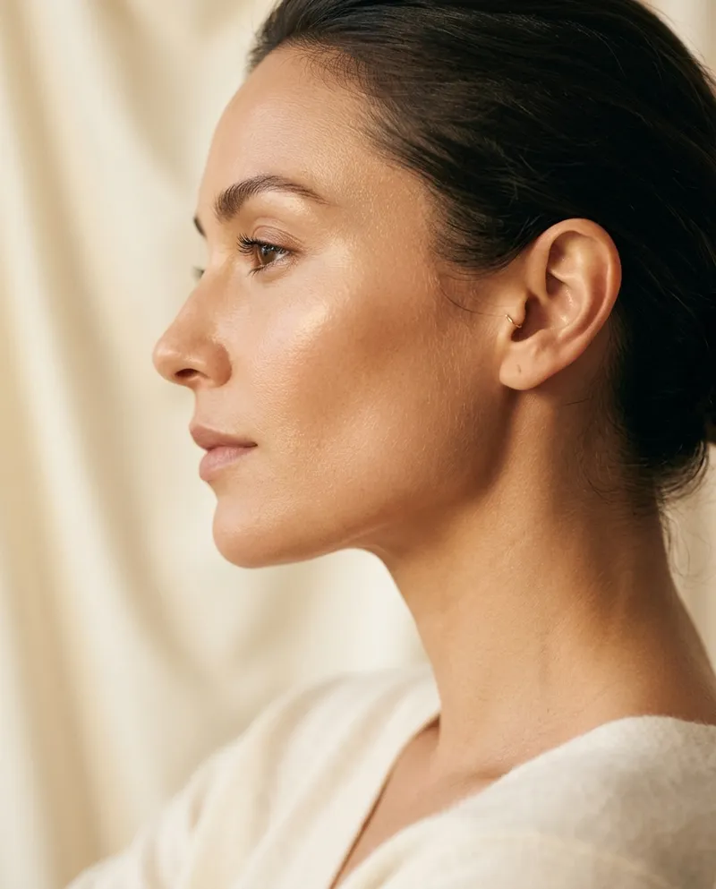 Close-up of a practitioner carrying out a precise aesthetic treatment